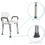 Silla Ducha de Aluminio con Respaldo y Descansabrazos