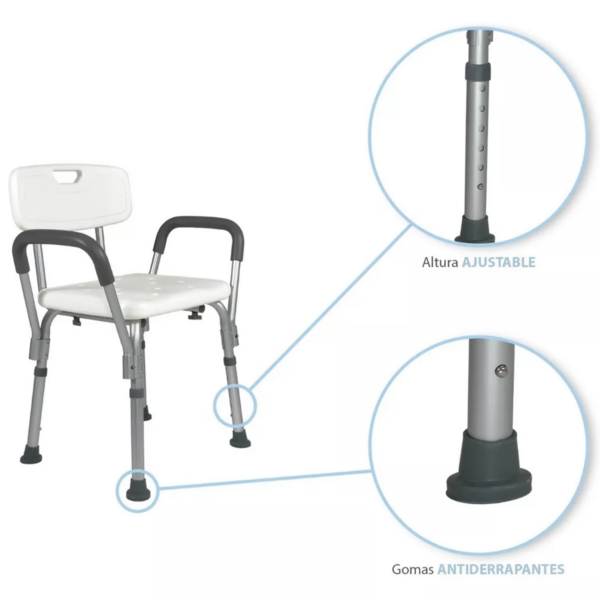 Silla Ducha de Aluminio con Respaldo y Descansabrazos