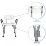 Silla Ducha de Aluminio con Respaldo y Descansabrazos