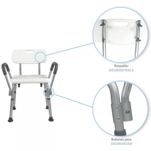 Silla Ducha de Aluminio con Respaldo y Descansabrazos