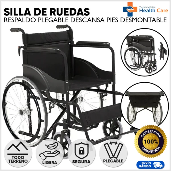 Silla de Ruedas Con Respaldo Plegable y Descansa Pies Desmontable