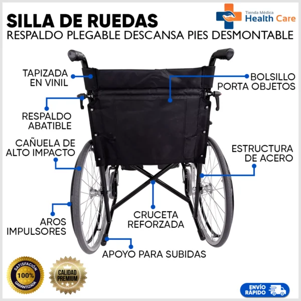 Silla de Ruedas Con Respaldo Plegable y Descansa Pies Desmontable
