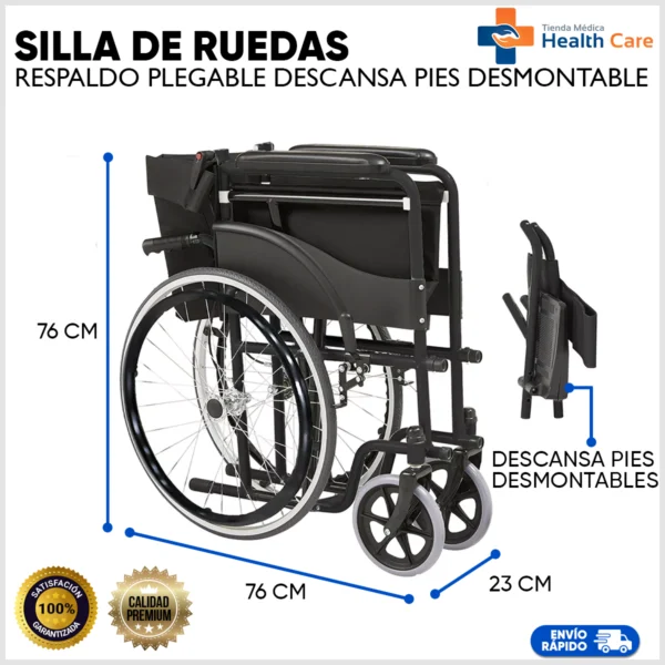 Silla de Ruedas Con Respaldo Plegable y Descansa Pies Desmontable