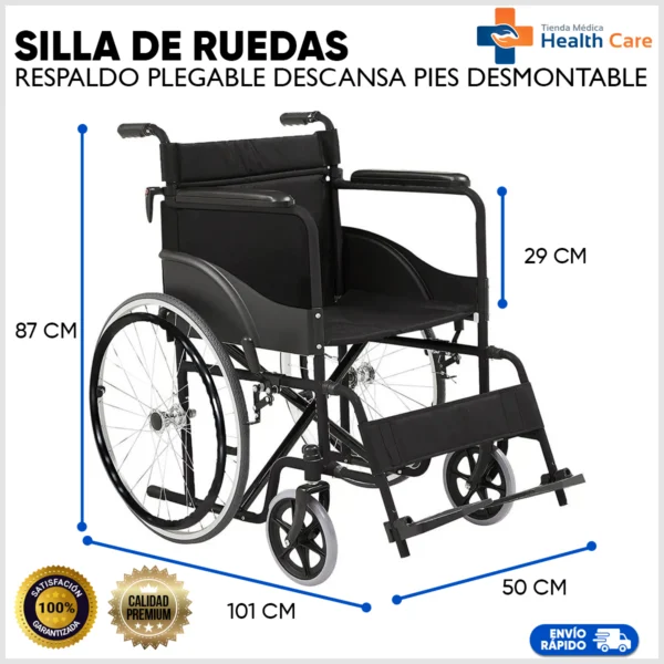 Silla de Ruedas Con Respaldo Plegable y Descansa Pies Desmontable