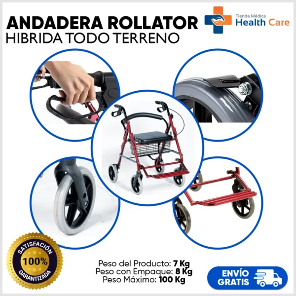 Rollator de Aluminio con Reposapies Hibrida